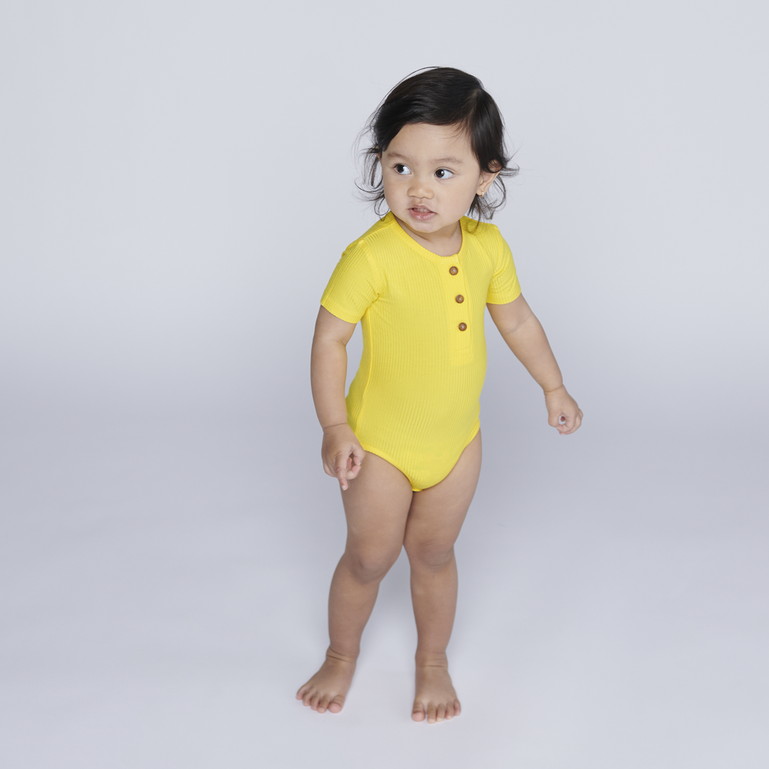 Sunshine Yellow RIBBED Little Henley Bodysuit