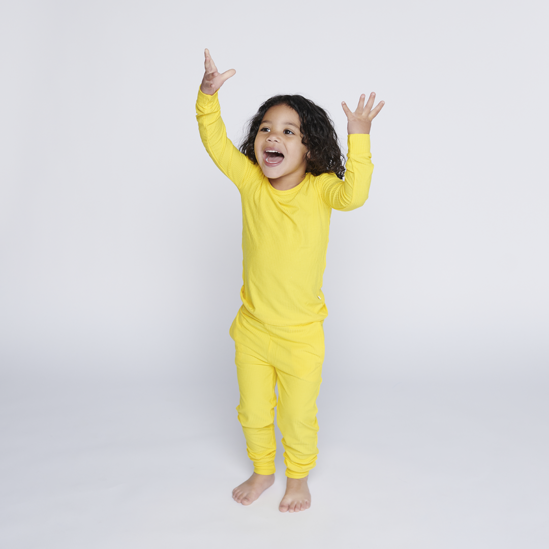 Sunshine Yellow Kids Two Piece RIBBED Lounge Set